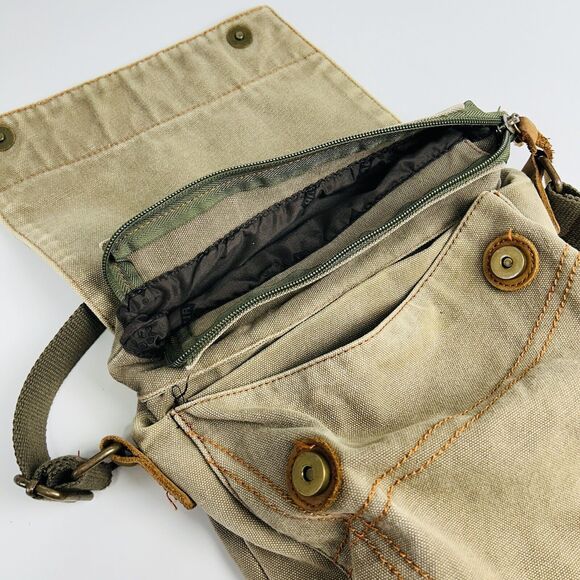 Augur Canvas Shoulder Saddle Bag Messenger Brown Leather Medium‎ Flap Snap Hobo - Picture 10 of 15